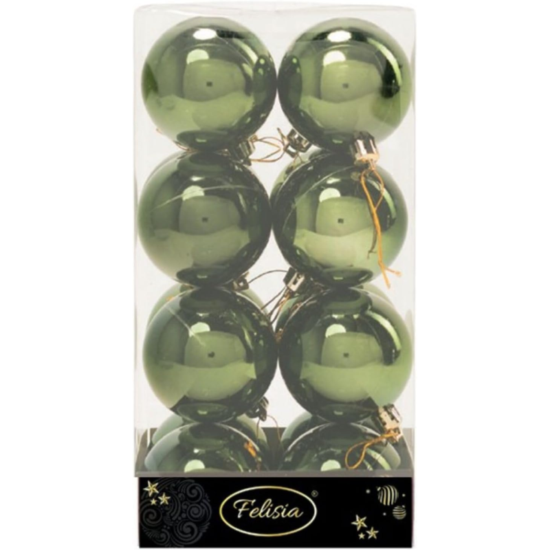 Set 16 Sfere di Natale in Plastica Lucide Ø 6Cm - Vari Colori - Verde Albero Lucido