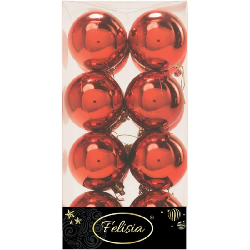 Set 16 Sfere di Natale in Plastica Lucide Ø 6Cm - Vari Colori - Rosso Lucido