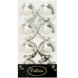 Set 16 Sfere di Natale in Plastica Lucide Ø 6Cm - Vari Colori - Argento Lucido