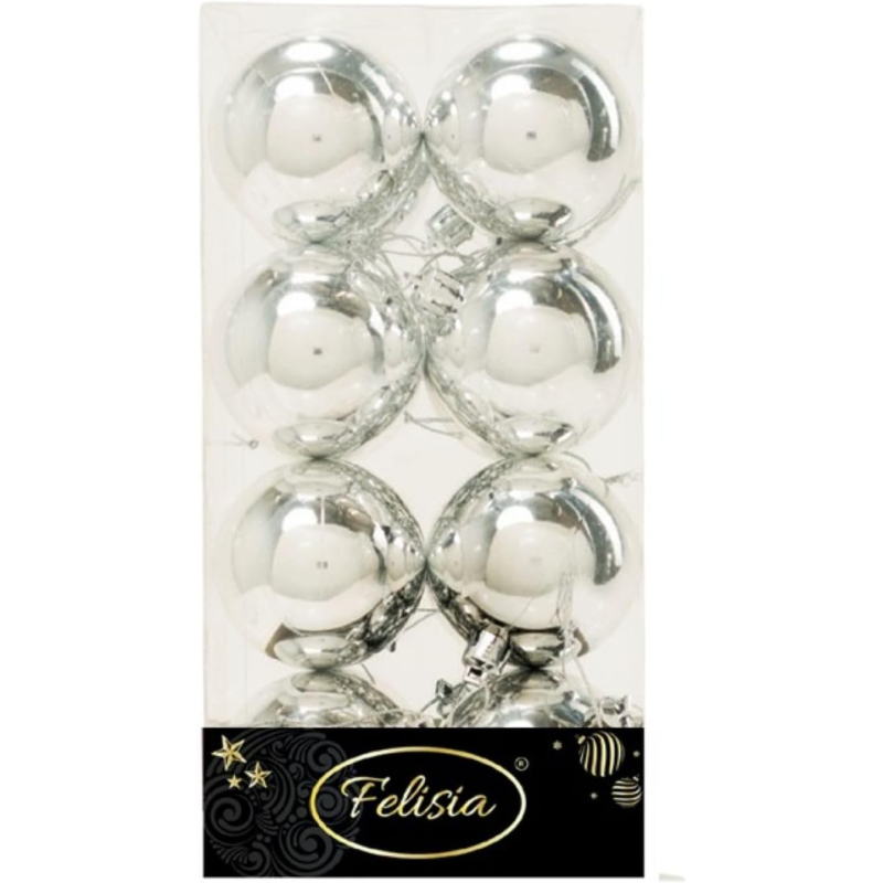 Set 16 Sfere di Natale in Plastica Lucide Ø 6Cm - Vari Colori - Argento Lucido