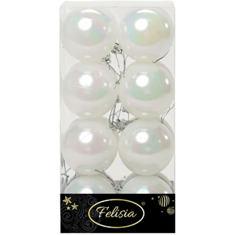 Set 16 Sfere di Natale in Plastica Lucide Ø 6Cm - Vari Colori - Bianco Iridescente Lucido