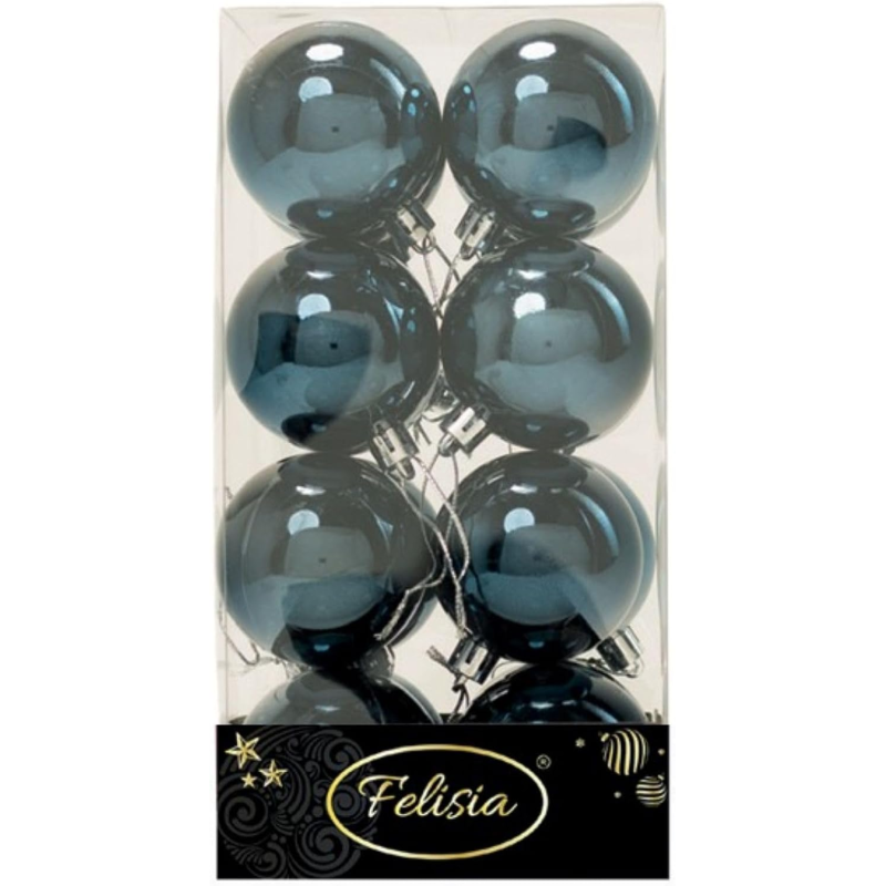 Set 16 Sfere di Natale in Plastica Lucide Ø 6Cm - Vari Colori - Blu Navy Lucido