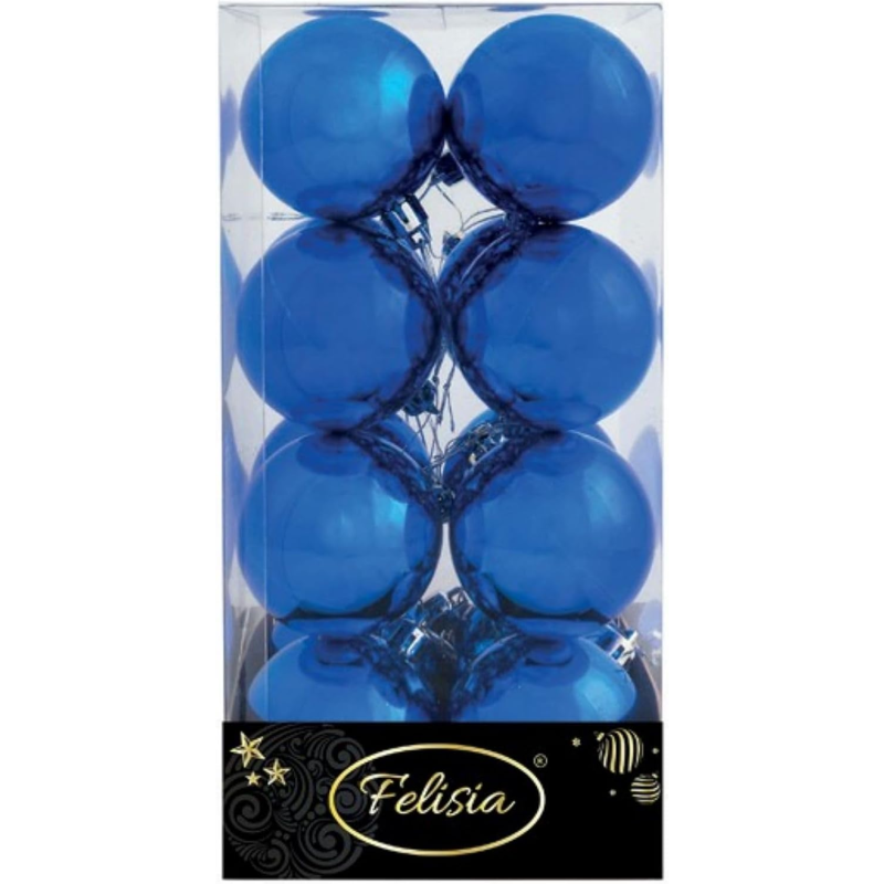 Set 16 Sfere di Natale in Plastica Lucide Ø 6Cm - Vari Colori - Blu Lucido