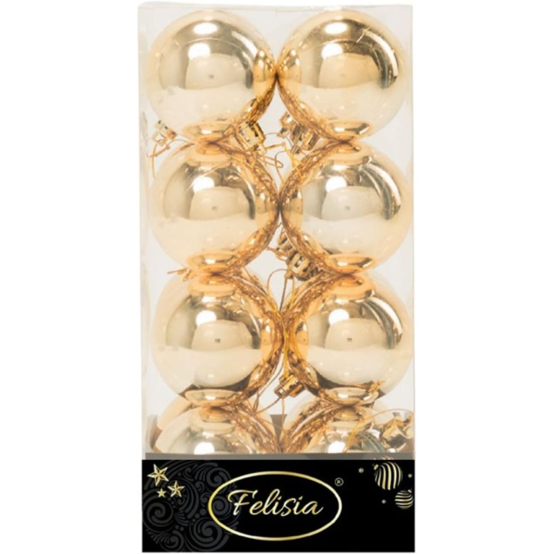 Set 16 Sfere di Natale in Plastica Lucide Ø 6Cm - Vari Colori - Oro Lucido