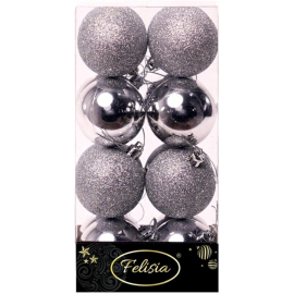 Set 16 Sfere di Natale in Plastica Lucide Ø 6Cm - Vari Colori - Argento