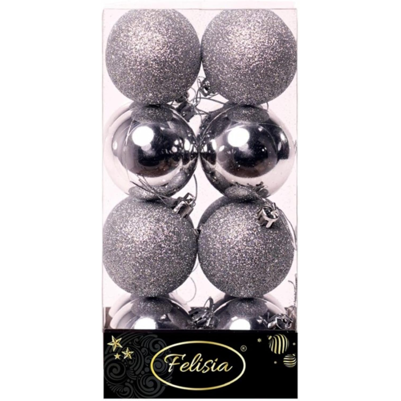 Set 16 Sfere di Natale in Plastica Lucide Ø 6Cm - Vari Colori - Argento