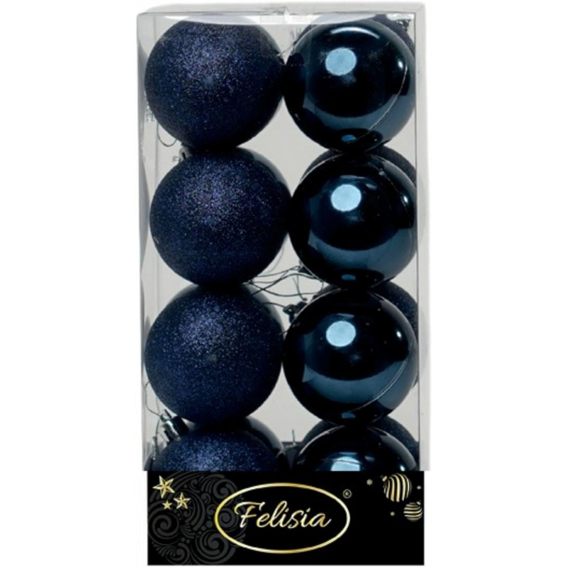 Set 16 Sfere di Natale in Plastica Lucide Ø 6Cm - Vari Colori - Blu Navy