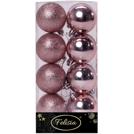 Set 16 Sfere di Natale in Plastica Lucide Ø 6Cm - Vari Colori - Rosa