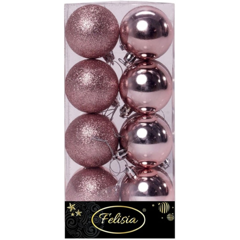 Set 16 Sfere di Natale in Plastica Lucide Ø 6Cm - Vari Colori - Rosa