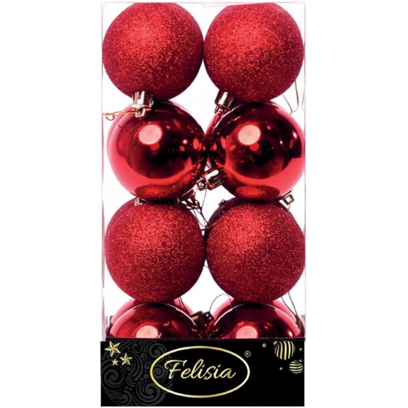 Set 16 Sfere di Natale in Plastica Lucide Ø 6Cm - Vari Colori - Rosso