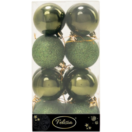 Set 16 Sfere di Natale in Plastica Lucide Ø 6Cm - Vari Colori - Verde Albero