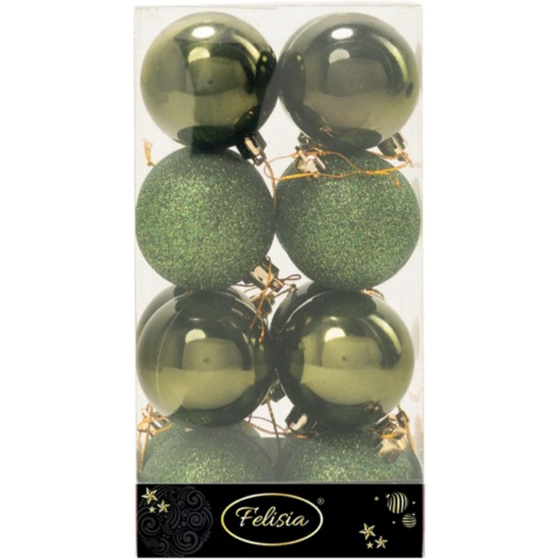 Set 16 Sfere di Natale in Plastica Lucide Ø 6Cm - Vari Colori - Verde Albero
