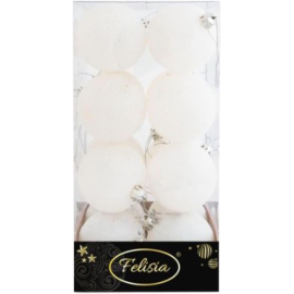 Set 16 Sfere di Natale in Plastica Lucide Ø 6Cm - Vari Colori - Bianco Glitterato