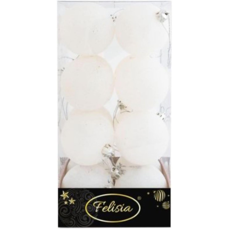 Set 16 Sfere di Natale in Plastica Lucide Ø 6Cm - Vari Colori - Bianco Glitterato