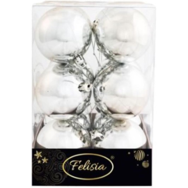 Set 12 Sfere di Natale in Plastica Ø 7Cm - Vari Colori - Argento Lucido