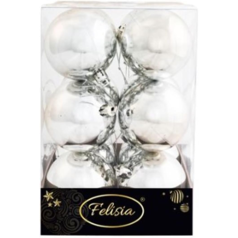 Set 12 Sfere di Natale in Plastica Ø 7Cm - Vari Colori - Argento Lucido
