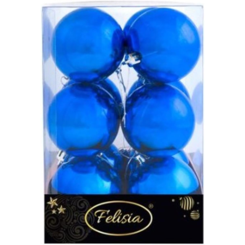 Set 12 Sfere di Natale in Plastica Ø 7Cm - Vari Colori - Blu Lucido