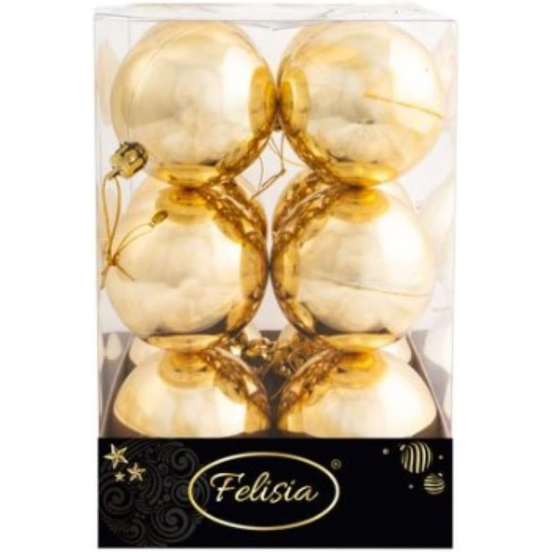 Set 12 Sfere di Natale in Plastica Ø 7Cm - Vari Colori - Oro Lucido