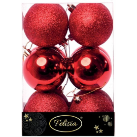 Set 12 Sfere di Natale in Plastica Ø 7Cm - Vari Colori - Rosso Lucido