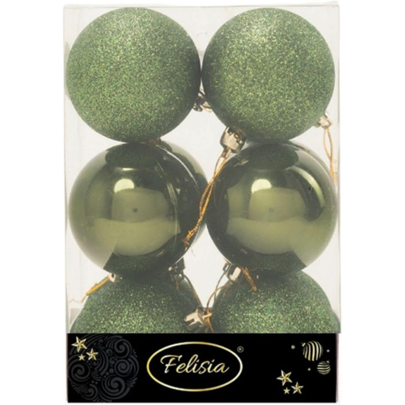 Set 12 Sfere di Natale in Plastica Ø 7Cm - Vari Colori - Verde Albero Lucido