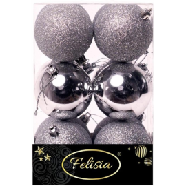 Set 12 Sfere di Natale in Plastica Ø 7Cm - Vari Colori - Argento