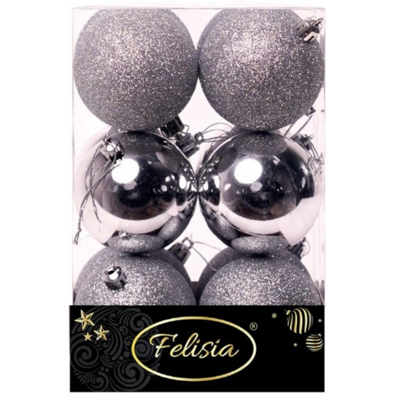 Set 12 Sfere di Natale in Plastica Ø 7Cm - Vari Colori - Argento