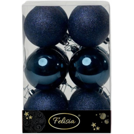 Set 12 Sfere di Natale in Plastica Ø 7Cm - Vari Colori - Blu Navy