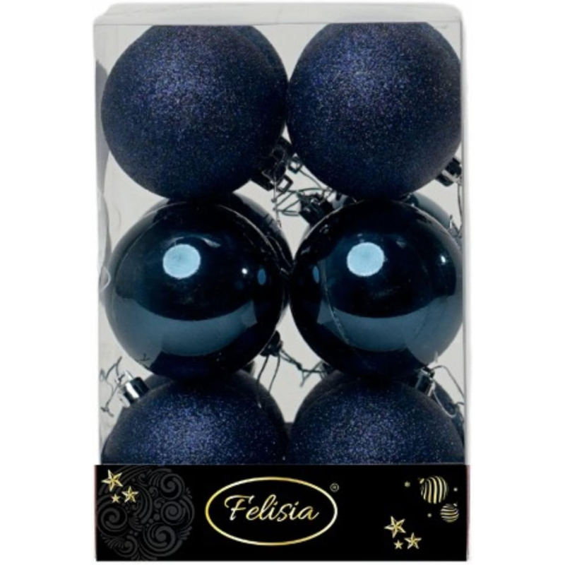 Set 12 Sfere di Natale in Plastica Ø 7Cm - Vari Colori - Blu Navy