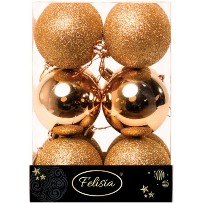 Set 12 Sfere di Natale in Plastica Ø 7Cm - Vari Colori - Oro