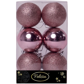 Set 12 Sfere di Natale in Plastica Ø 7Cm - Vari Colori - Rosa