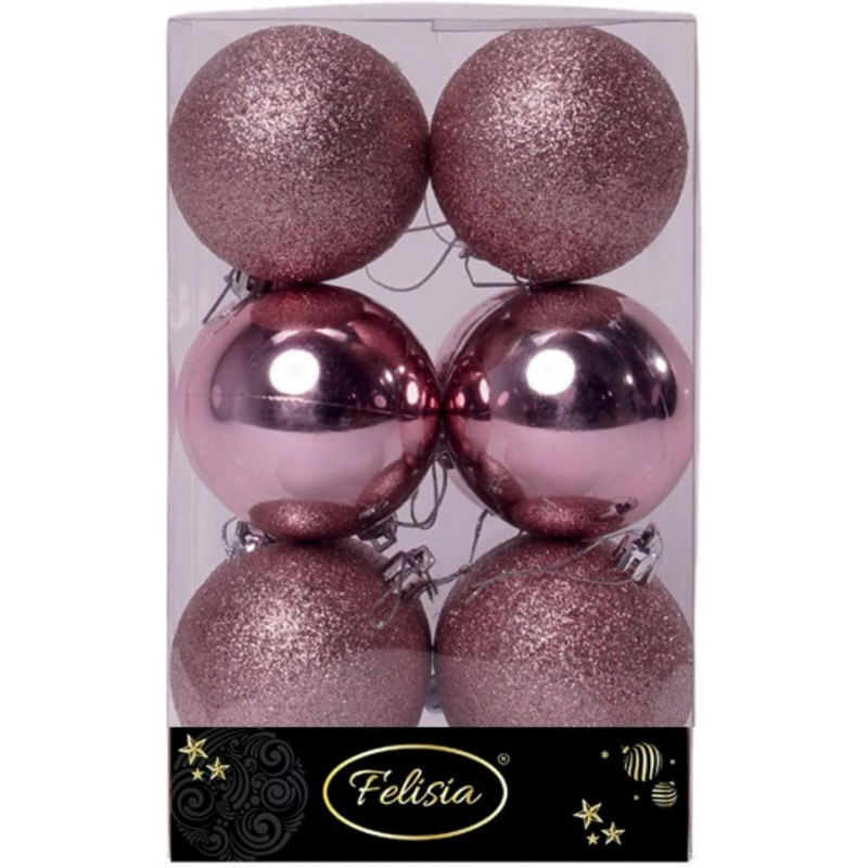 Set 12 Sfere di Natale in Plastica Ø 7Cm - Vari Colori - Rosa
