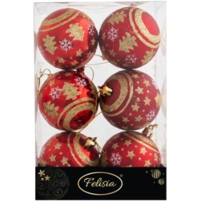 Set 12 Sfere di Natale in Plastica Ø 7Cm - Vari Colori - Rosso