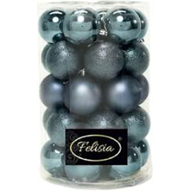 Set 34 Sfere di Natale in Plastica Ø 8 cm - Assortite (Lucide, Opache, Increspate) - Confezione a Cilindro - Blu Navy