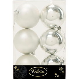 Set 6 Sfere di Natale in Plastica Ø 8Cm – Assortite Lucide e Opache – Vari Colori - Argento