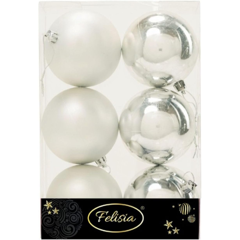 Set 6 Sfere di Natale in Plastica Ø 8Cm – Assortite Lucide e Opache – Vari Colori - Argento