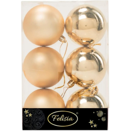 Set 6 Sfere di Natale in Plastica Ø 8Cm – Assortite Lucide e Opache – Vari Colori - Oro