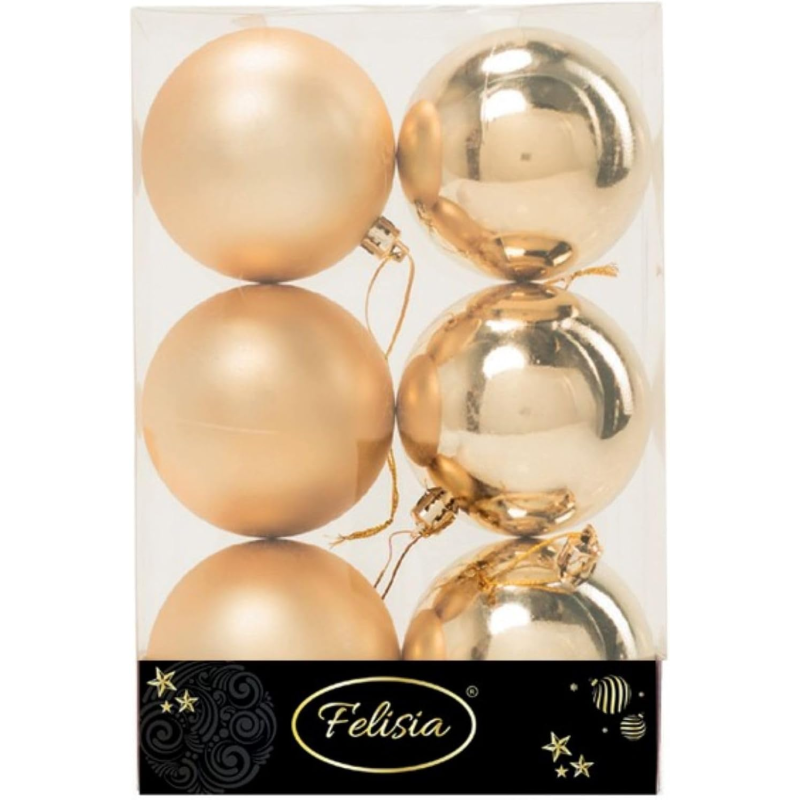 Set 6 Sfere di Natale in Plastica Ø 8Cm – Assortite Lucide e Opache – Vari Colori - Oro