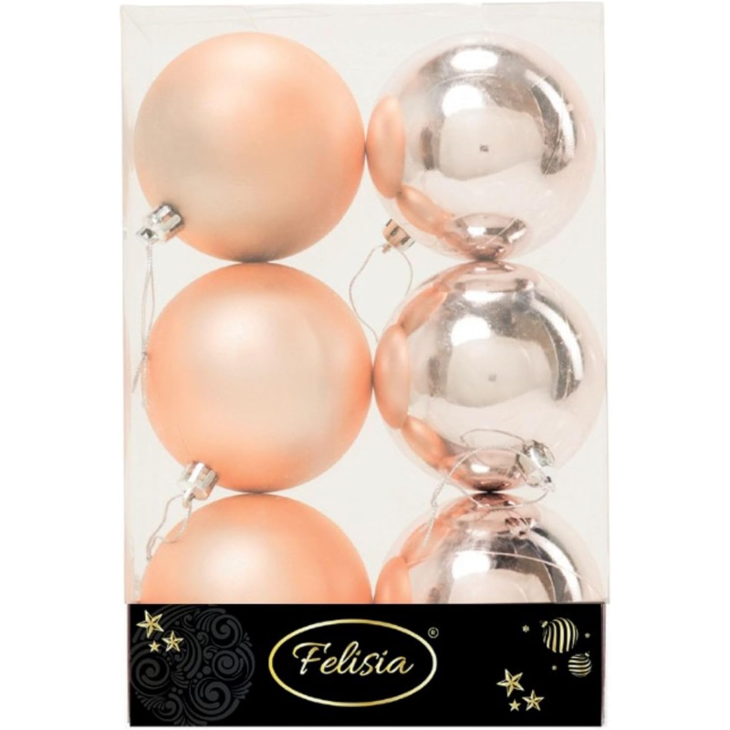 Set 6 Sfere di Natale in Plastica Ø 8Cm – Assortite Lucide e Opache – Vari Colori - Rosa