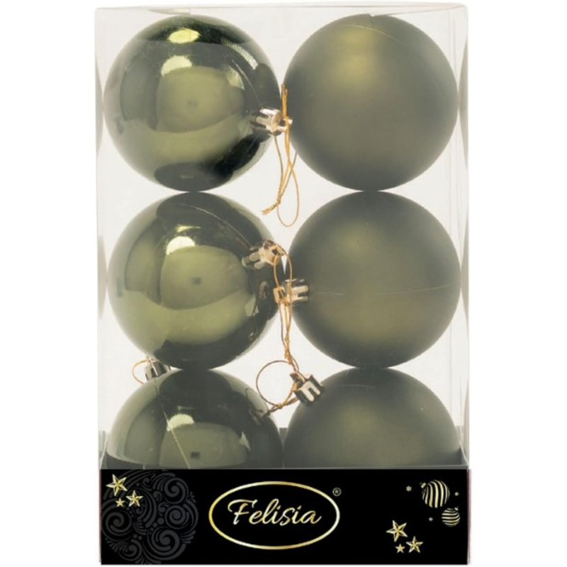 Set 6 Sfere di Natale in Plastica Ø 8Cm – Assortite Lucide e Opache – Vari Colori - Verde Albero