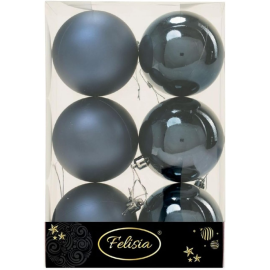 Set 6 Sfere di Natale in Plastica Ø 8Cm – Assortite Lucide e Opache – Vari Colori - Blu Navy