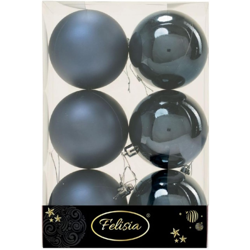 Set 6 Sfere di Natale in Plastica Ø 8Cm – Assortite Lucide e Opache – Vari Colori - Blu Navy