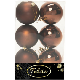 Set 6 Sfere di Natale in Plastica Ø 8Cm – Assortite Lucide e Opache – Vari Colori - Brown Coffee