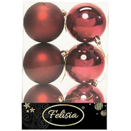 Set 6 Sfere di Natale in Plastica Ø 8Cm – Assortite Lucide e Opache – Vari Colori - Burgundy