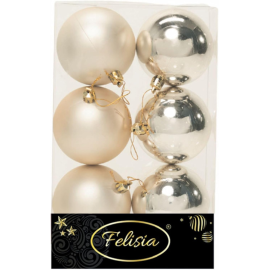 Set 6 Sfere di Natale in Plastica Ø 8Cm – Assortite Lucide e Opache – Vari Colori - Champagne