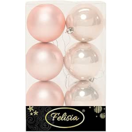 Set 6 Sfere di Natale in Plastica Ø 8Cm – Assortite Lucide e Opache – Vari Colori - Cipria