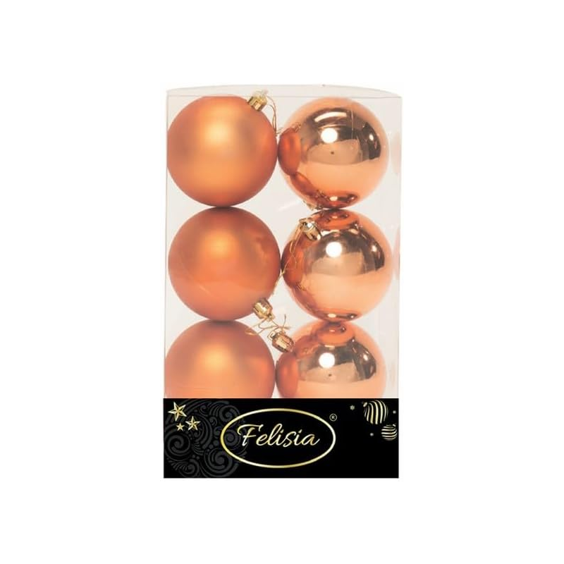 Set 6 Sfere di Natale in Plastica Ø 8Cm – Assortite Lucide e Opache – Vari Colori - Copper