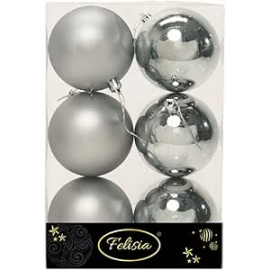 Set 6 Sfere di Natale in Plastica Ø 8Cm – Assortite Lucide e Opache – Vari Colori - Light Grey