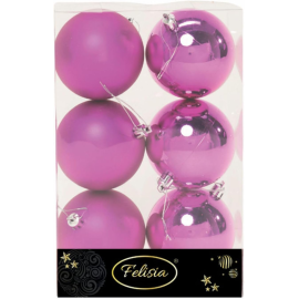Set 6 Sfere di Natale in Plastica Ø 8Cm – Assortite Lucide e Opache – Vari Colori - Magenta