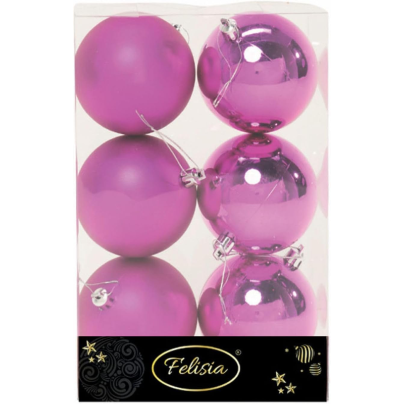 Set 6 Sfere di Natale in Plastica Ø 8Cm – Assortite Lucide e Opache – Vari Colori - Magenta