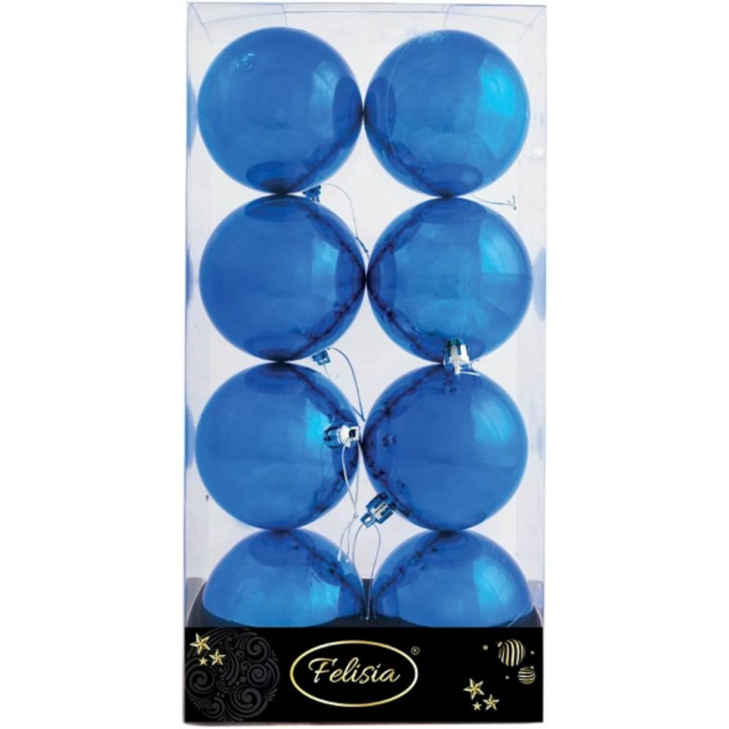 Set 8 Sfere di Natale in Plastica Lucide Ø 8Cm - Vari Colori - Blu